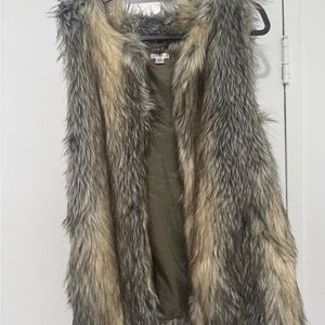 Xhilaration Faux Fur Vest in Gray and Tan
